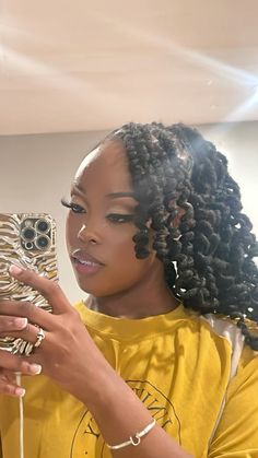 #locstyles #locs #longlocs #curlylocs Curly Locs Ponytail, Loc Ponytail With Bangs, Loc Ponytail, Dread Styles, Loc Hairstyles, Beautiful Locs, Side Bangs