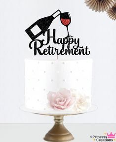 Please read SHIPPING INFO before placing your order I recommend placing an order well in advance to your upcoming event date. This Happy Retirement cake topper will add an elegant touch to your celebration.  How to order: -COLOUR Select a desired colour from the drop down menu. -WIDTH There are 5 different sizes available:  5 inch, 6 inch, 7 inch, 8 inch or 9 inch wide 6 inch wide is shown on the photo. Select the required WIDTH from the drop down menu. -QUANTITY Select the required quantity from the drop down menu. -CUSTOM ORDERS ARE WELCOME! If you don't see exactly what you need please message me for a custom order and I would love to help to customize a topper that would make your party pretty. ADDITIONAL SHIPPING INFO My order processing time is 1-5 business days, excluding weekends a Floral Signage, Happy Retirement Cake, Cake Ideas