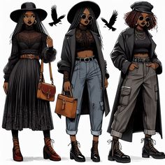 Inverted Triangle Outfits Black Women, Streetwear Fashion Illustration, Witch Aesthetic Fashion, Afro Punk Fashion, Chica Cool, Fashion 90s, Rock Outfits, Grunge Look, Fashion Inspiration Design