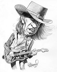 a drawing of a person wearing a cowboy hat and holding a guitar in their hand