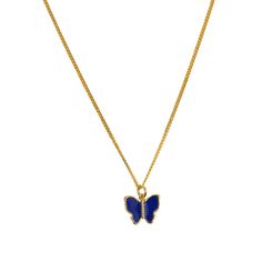 DARK BLUE BUTTERFLY MINI necklace Dark Blue Butterfly, Mini Necklace, Gold Brass, Cuban Chain, Brass Pendant, Chain Pendant, Blue Butterfly, Steel Chain, Stainless Steel Chain