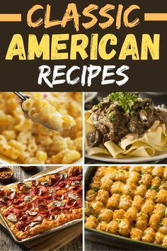 the classic american recipes cookbook is shown with pictures of different types of pasta and other foods