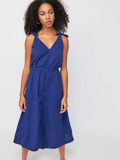 Marcela Dress Indigo Mini Length Cotton Dress, Belted V-neck Linen Midi Dress, Indigo V-neck Summer Dress, Blue Linen V-neck Dress, Blue Chambray Denim Dress - Relaxed Fit, V Neck Midi Dress, Midi Dress, V Neck, How To Wear