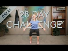 a woman sitting on top of a chair with the words 28 day challenge in front of her