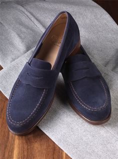 Classic Blue Goodyear Welted Loafers, Classic Blue Moccasins With Suede Lining, Classic Blue Loafers With Suede Lining, Scene Costume, Ben Silver, Italian Loafers, Classic Blues, Crockett And Jones, Silver Collection