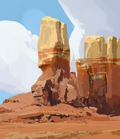 an abstract painting of rocks in the desert