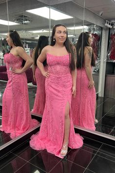 Expertly crafted with a striking hot pink lace material, this mermaid silhouette prom dress features a flattering strapless neckline and a full length design with a tantalizing side slit. A zip-up back ensures a perfect fit every time. SKU: 3473 Hot pink color Lace material Mermaid silhouette Strapless neck Full length Side slit Zip-up back Built-in bra Ship in 7-10 business days High suggest custom size for plus size. We offer free returns in 7 days. Please refer to our return policy page for m Feather Prom Dress, Mermaid Prom Dresses Lace, Prom Dresses Long Lace, Lace Prom Dress, Strapless Neckline, Wedding Dresses Strapless, Lace Material, Different Dresses, Pink Tulle