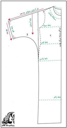 the front and back view of a sewing pattern, with measurements for each piece on it