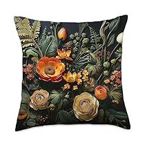 a decorative pillow with flowers and leaves on the front, in black background for decoration