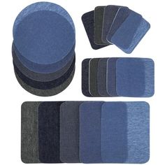 a set of blue and grey place mats