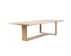 a white table with a wooden frame on the bottom and one leg in the shape of a rectangle