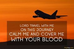 an airplane is flying in the sky with a quote from lord travel with me on this journey