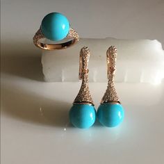 18k Gold Plated Turquoise Jewelry Set, Ring Size 6.5 Luxury Blue Turquoise Ring For Formal Occasions, Elegant Turquoise Ring, Elegant Yellow Gold Turquoise Ring For Formal Occasions, Elegant Gold Turquoise Ring For Formal Occasions, Formal Turquoise Rings, Elegant Blue Round Turquoise Ring, Elegant Blue Turquoise Round Ring, Turquoise Jewelry Set, Victorian Earrings