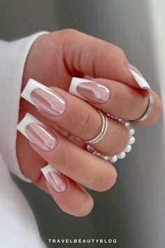 Wife Nails, White Chrome Nails, Wrist Corsages, Chrome Nails Designs, French Tip Nail Designs, French Tip Acrylic Nails, French Acrylic Nails, Mob Wife