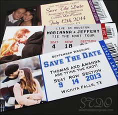 wedding save the date tickets with photos on them