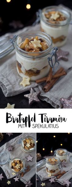 two small glass jars filled with food on top of a table next to silver stars