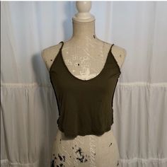 Olive Green Cropped Spaghetti Strap - Never Worn Urban Outfitters Seamless Summer Crop Top, Urban Outfitters Seamless Crop Top For Summer, Summer Urban Outfitters Seamless Crop Top, Urban Outfitters Cropped Stretch Tank Top, Urban Outfitters Sleeveless Summer Camisole, Urban Outfitters Sleeveless Camisole For Summer, Urban Outfitters Summer Tops With Built-in Bra, Urban Outfitters Crop Top Tank For Day Out, Urban Outfitters Tops With Built-in Bra For Summer