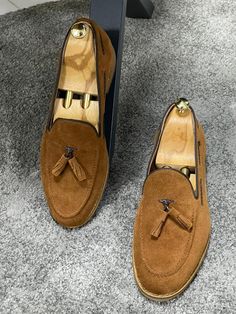 Brett Special Edition Tasseled Suede Leather Tan Loafer – MCR TAILOR Brown Slip-on Moccasins With Tassels, Suede Tassel Loafers For Formal Occasions, Formal Suede Loafers With Tassels, Brown Slip-on Tassel Loafers For Galas, Brown Tassel Loafers For Galas, Brown Leather Shoes With Tassels And Round Toe, Tassel Loafers With Round Toe For Galas, Brown Tassel Loafers With Leather Sole For Fall, Brown Tassel Loafers With Round Toe