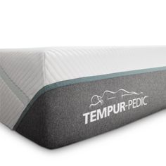 the tempur - pedic mattress is shown in grey and white with blue trim