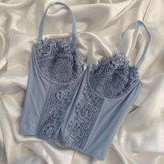 Blue Top Aesthetic, Blue Corset Outfit, Lingerie Top Outfit, Blue Outfit Aesthetic, Blue Corset Top, Corset Outfit, Blue Corset, Blue Outfit