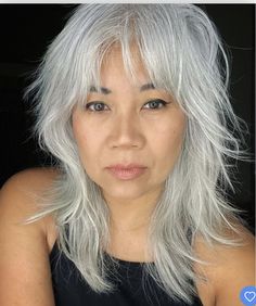 Wolf Cut Grey Hair, Layered Silver Hair, Grey Wolf Cut, Grey Shag Hairstyles, Gray Shag Hairstyles, Short Shag Hair, Short Shag Haircut, White Streak In Hair, Haircut Gray Hair