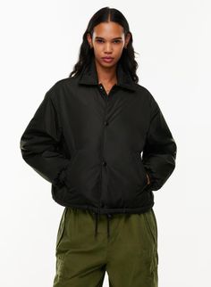 COACHES SHORT JACKET | Aritzia Aritzia Shirt Jacket, Ganna Jacket Aritzia, Olive Skirt, Versatile Jacket, Spring Coat, Spring Jackets, Water Repellent Fabric, Cargo Pant, Everyday Luxuries