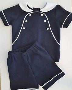 Unique Sailor style outfit, custom made by hand for littler boy. It was made with 100% cotton fabrics for the shirt and shorts. Short has elastic for a better fit. This set is very unique and different outfit. Set includes Shirt and Shorts only if you want the hat please sent me a message to add 9.99 for the sailor hat. It can be custom made in white base color blue or red color. Cute Blue School Sets, Fitted Blue School Sets, Blue Fitted School Sets, Blue Cotton Short Set For Playwear, Fitted Cotton Sets With Short Shape, Fitted Cotton Short Set, Sailor Style Outfit, Aesthetic Galaxy, Sailor Style