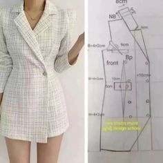 a woman's dress pattern is shown next to the measurements for her shirt and shorts