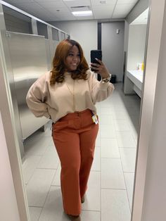 http://www.pinterest.com/arnoldprenuer/ Black Women Office Outfits Fall 2023, Rust Pants Outfit Work, Rust Colored Pants Outfit, Office Outfits Fall, Work Baddie, Social Worker Outfits, Outfits Fall 2023, Curvy Work Outfit