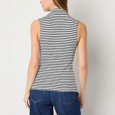 The sleek fit of this ribbed, stretch-cotton sleeveless mock neck women's top from a.n.a allows for versatile wardrobe options. Wear it tucked into high-rise wide-leg trousers or pair it with jeans and flats.Fit: Regular FitNeckline: Mock NeckSleeve Length: SleevelessApparel Length: 24.25 InchesFiber Content: 57% Cotton, 38% Modal, 5% SpandexFabric Description: RibCare: Tumble Dry, Machine WashCountry of Origin: Imported Fitted Funnel Neck Cotton Tops, Fitted Cotton Funnel Neck Top, Fitted Cotton Top With Funnel Neck, Casual Turtleneck Tank Top For Spring, Casual Sleeveless Mock Neck Top For Spring, Casual Summer Mock Neck Top For Layering, Spring High Neck Ribbed Tank Top, Spring Ribbed High Neck Tank Top, White Ribbed Funnel Neck Top