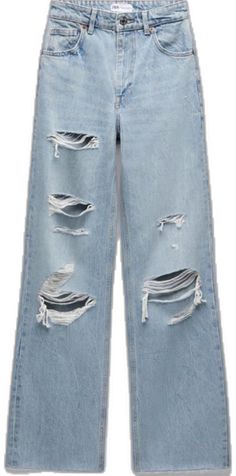 Distressed Denim Cropped Jeans, Casual Ripped Cropped Jeans For Spring, Blue Wide Leg Distressed Cropped Jeans, Summer Ripped Medium Wash Cropped Jeans, Summer Distressed Denim Blue Cropped Jeans, High Rise Ripped Cropped Blue Jeans, Ripped Wide Leg Cropped Jeans, Casual Ripped Cropped Jeans For Summer, Ripped Denim Jeans For Spring