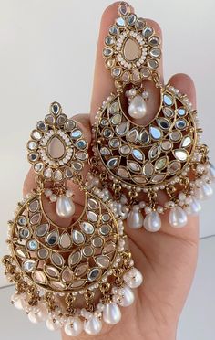 Dimensions: 3.5 Inches Indian wedding Mirror Jhumka/stone Jhumka/Indian Jewelry/Pakistani/Punjabi/Indian/Statement earring/Bridal earring/ Chandbali Earrings Kundan, Mirror Jhumka, Indian Jhumka, Pearl Drop Earrings Bridal, Earrings Kundan, Earrings Pearl Drop, Earring Bridal, Wedding Mirror, Bridal Earring