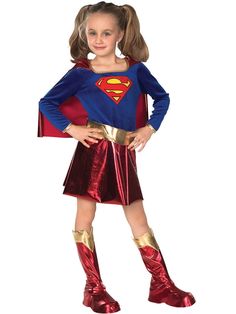 Comic book characters always wear bright super hero suits with eye catching designs. The Supergirl Children's Costume is a super hero themed outfit that provides you with a fun outfit as a character everyone will recognize and love. Superman is the best of all super heroes and this red, yellow, and blue suit shows his classic look. The blue, long sleeved top features Superman's 'S' logo in yellow and red on the front and a bright red cape attached in the back. The costume also features a wide, s Super Hero Tutu, Supergirl Halloween, Supergirl Halloween Costume, Breakfast Halloween, Girl Superhero Costumes, Hero Outfits, Kids Tutu Dress, Supergirl Costume, Kids Breakfast