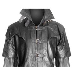 A truly stunning coat in the classic STEAMPUNK/GOTH/VAN HELSING style. It's hand-tailored from pure Leather for an exquisite feel & smell. If you look after this coat....it will last you a lifetime.Each leather panel we use is carefully selected to ensure a perfect match and great qualityIt features a zippered front closure and buttoned detailing on the sleeve and front. It's fully lined with black polyester and has a rear center vent with 2 side slash pocketsBat-Wing Lapels with twin buckled collar (can be worn up or down)Large Shoulder Cape5 Buckled Front ClosureFully Lined in Cool PolyesterAll seams double stitched for durability2 Slash Side PocketsAvailable in Medium, Long or Extra Long LengthsLength from top of rear collar to hem:Medium - 51" (129.5cm)Long- 54" (137cm)Extra Long - 57" Gothic Leather Outerwear With Long Sleeves, Black Gothic Leather Outerwear, Vampire Style Outerwear For Halloween Larp, Gothic Leather Outerwear For Fall, Fall Gothic Leather Outerwear, Gothic Long Coat Costume Outerwear, Medieval Style Outerwear With Buttons For Fall, Gothic Long Coat For Costume, Medieval Fall Outerwear With Buttons