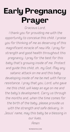 the back cover of an early pregnancy prayer