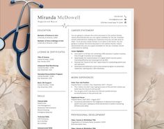 a nurse resume with a stethoscope on top of it and a stethoscope next to it