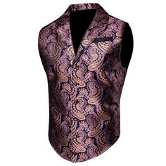 Black Suit Vest, Purple Vest, Tuxedo Coat, Bow Tie Shirt, Suit Tuxedo, Formal Vest, Tuxedo Vest, Silk Vest, Gold Paisley