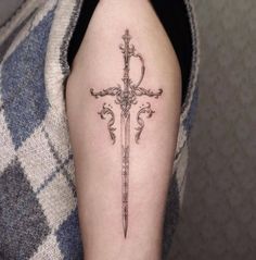 Collar Bone Tattoo Swords, Rose Tattoo Hand, Magical Tattoos, Unique Cross Tattoos, Tattoo Hand, Tattoos Geometric