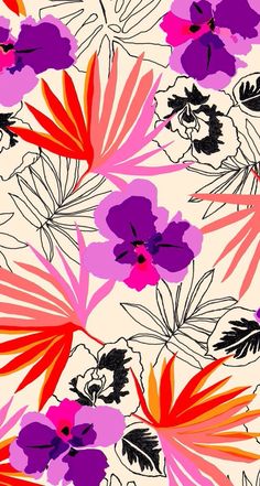 an abstract floral pattern with pink and purple flowers