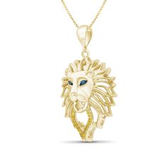 Ross-Simons - Gold Over Silver Lion Head Pendant Necklace, Multicolored Diamond Accents. 18". This fierce feline shines with courage and pride. Crafted from high-polished 18kt yellow gold over sterling silver, our lion head pendant necklace has a piercing gaze of blue diamond accents and a luxurious mane of yellow diamond accents. Suspends from a sleek box chain and finishes with a springring clasp. 18kt yellow gold over sterling silver lion head pendant necklace. Our blue diamonds are natural d Lion Head Bracelet, Lion Head Necklace, Pendant Necklace Diamond, Catalog Request, Lion Pendant, Mens Fashion Jewelry, Diamond Birthstone, Yellow Gemstones, Natural Gold