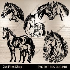 Horses Dxf files for Cnc router, Horses svg cut files for Cricut, Wall metal decor dxf, Horses silhouette cut files, floral horse svg, cnc cutting files, wall decor horse dxf, horse dxf for plasma cut, cut files shop, svg files, dxf files Skull Drawing Sketches, Horse Svg, Horse Sign, Routeur Cnc, Horse Silhouette, Skull Drawing, Scroll Saw Patterns, Horse Designs, Vinyl Cut