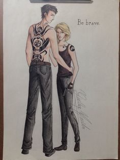 a drawing of a man and woman standing next to each other with the caption be brave