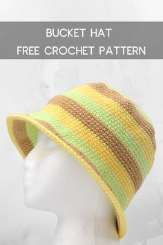 A stripped crochet hat displayed in a mannequin foam head. Waffle Stitch Beanie, Crochet Hats Free Pattern Ladies, Bucket Hat Crochet Pattern, Fisherman Hats, Bucket Hat Crochet, Crochet Waffle Stitch, Crochet Summer Hats, Hat Crochet Pattern, Modern Crochet Patterns