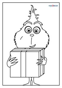 a cartoon character is holding a box with his hands and eyes wide open, while looking at the viewer