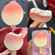 four different pictures of tooth shaped pops