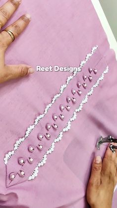 Reet Designs | Fashion Designer | YouTuber | New Cutwork Neck Design with Lace.. #neckdesign #sewing #sewingtips #fashion #design #trendingreels #explorepage | Instagram Fashion Design Clothes Ideas, Cutwork Neck Design, Neck Design With Lace, Kurti Sleeves Design, Embroidery Fashion Detail, Latest Dress Design