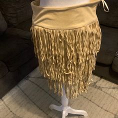 Brand New Fringed Mini Skirt. Has Some Stretch And Zips On Side Fitted Beige Skirt For Festivals, Beige Festival Skirt, Bohemian Beige Party Skirt, Casual Fringe Mini Skirt, Casual Mini Skirt With Fringe, Fitted Casual Skirt With Fringe, Casual Fitted Skirt With Fringe, Casual Fitted Fringe Skirt, Beige Fringe Skirt