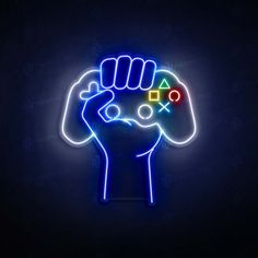 Controller Grip Playstation Decor Game Rooms, Playstation Neon Sign, Gamer Neon Sign, Gaming Controller Logo, Game Net Design, Gaming Neon Sign, Playstation Room Design, Gaming Controller Aesthetic, Gaming Widget