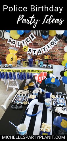 a police birthday party with balloons and decorations