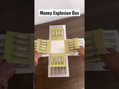 two pictures showing the process of making a money explosion box